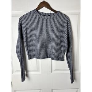 forever 21 blue crew neck cropped sweater women